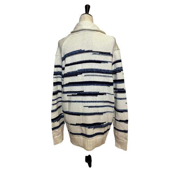 Vince Men’s Shawl Collar Textured Stripe Cardigan Sweater Ivory Navy L NWT $445 - Picture 6 of 10